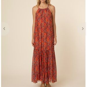 Frnch Paris Elegant Orange Floral Maxi Dress size XS